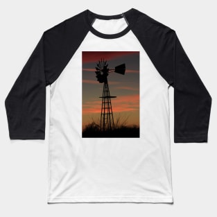 Christmas Sunset with a Windmill silhouette and clouds. Baseball T-Shirt